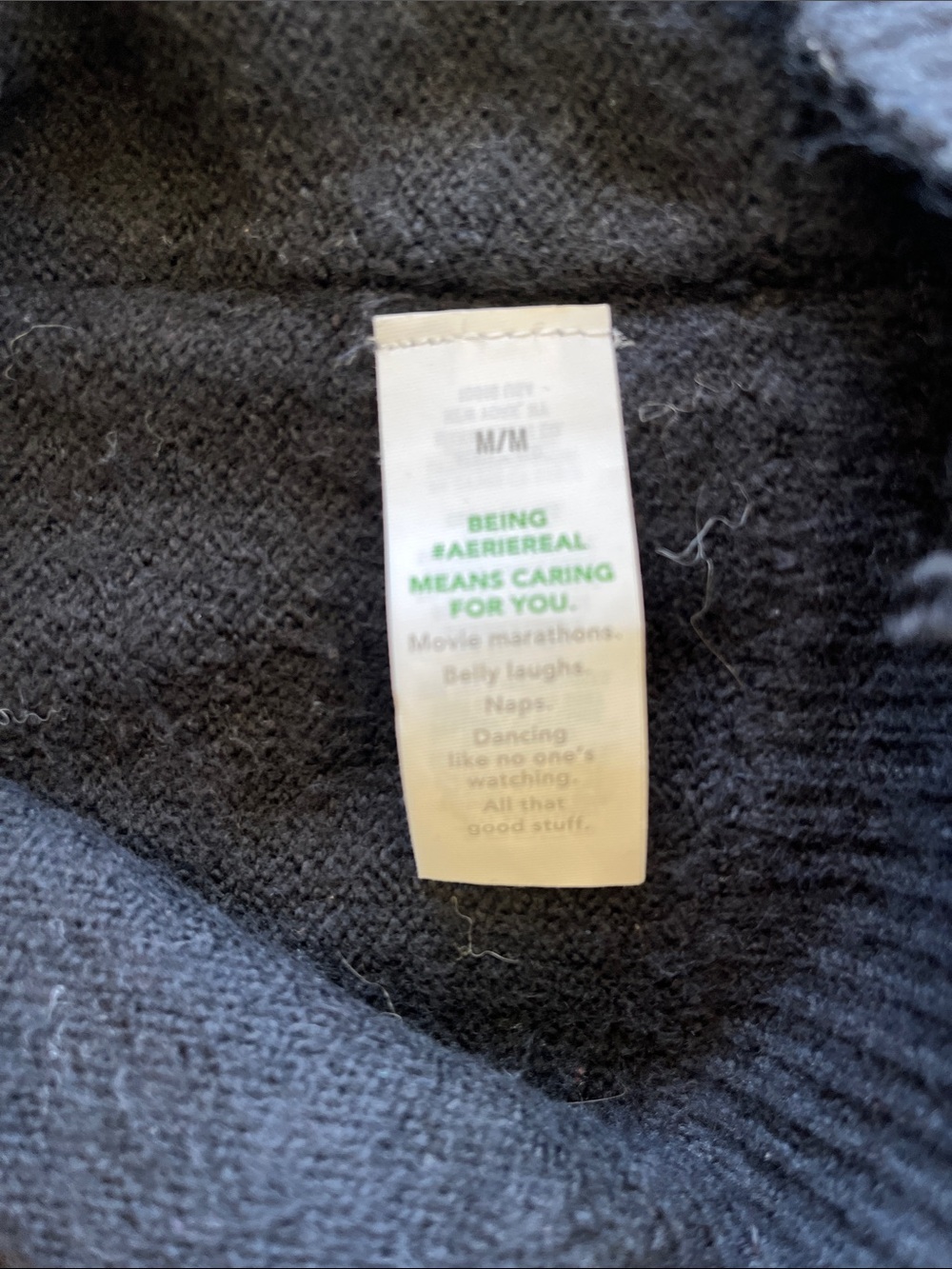 aerie Black Cropped Crewneck Sweater with Distressed Hem - Picture 4 of 5